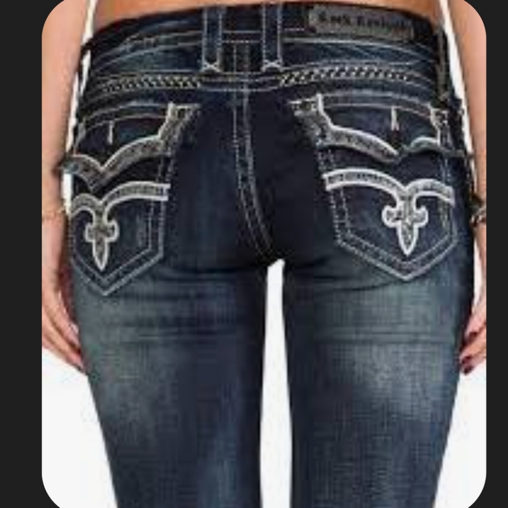  Rock Revival Essie Low Rise Boot Black Lable embroidered and embellished Jeans